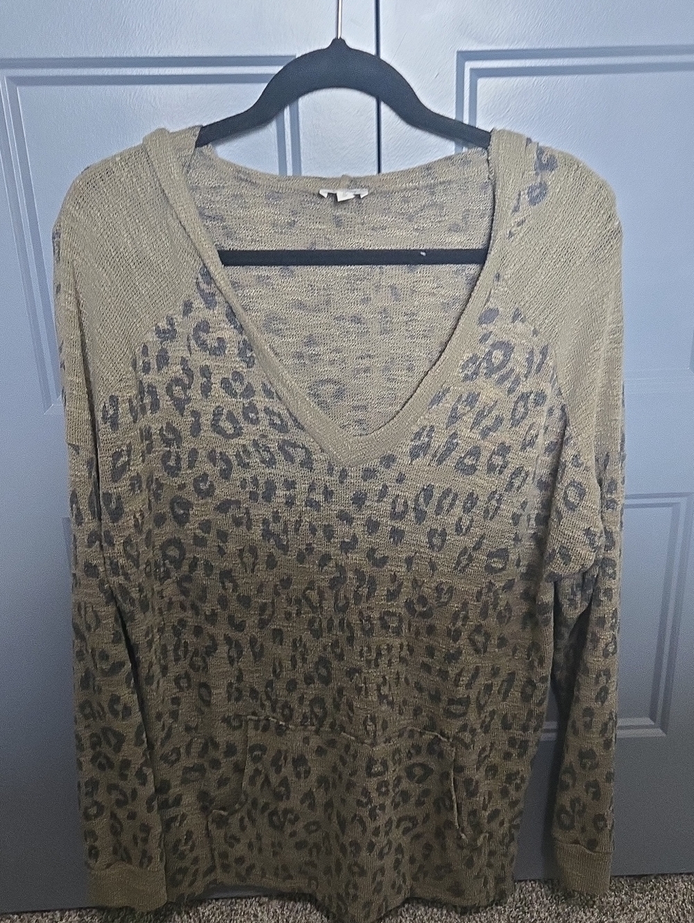 BKE Olive Green Animal Print V-Neck Sweater